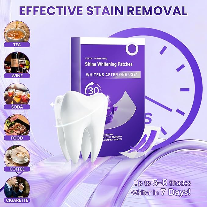 Purple Teeth Whitening Strips, Enamel-Safe Sensitive Tooth Purple Kit, Coffee & Smoking Deep Stain Power Removal, Residue-Free Non-Slip(14pairs)