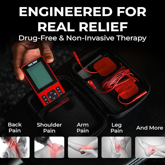 TENS 7000 Sport Athletic Recovery Muscle Stimulator, Back Pain Relief, Sciatica, Neck, Shoulder, Muscle Pain, TENS Unit + EMS + Massage with 42 Built-in Programs, 4 Electrode Pads