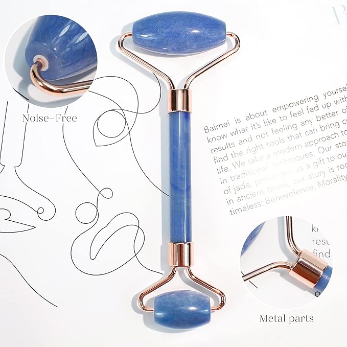 BAIMEI IcyMe Jade Face Roller & Gua Sha, Facial Beauty Roller Skin Care Tools, Self Care Gift for Men Women, Massager for Face, Eyes, Neck, Relieve Fine Lines and Wrinkles - Blue