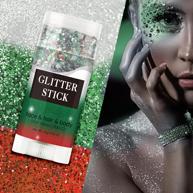 Christmas Body and Face Glitter Stick, Holographic Sparkling Neon Outfit Stage Performance New Year Celebration Events, Holiday Accessories Hair Tinsel Stick for Christmas Party Makeup.