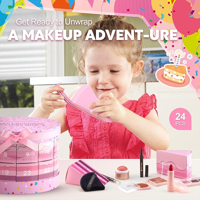 Color Nymph Kids Makeup Kit for Girl - 24 Days Surprise Beauty Mystery Box | Make Up Birthday Gift Set for Girls Ages 6-12, Makeup Gift Sets for Bday Countdown, Cosmetics Kit for Kids Teens #Pink