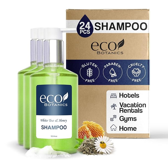 Terra Pure | Eco Botanics Shampoo, White Tea & Honey Retail Size Hotel Amenities, 10.14 oz. (Case of 24)