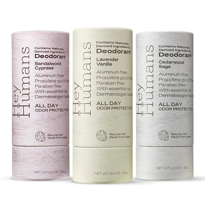 Hey Humans Deodorant, Aluminum Free Deodorant for Women and Men, Contains Naturally Derived Ingredients, All Day Odor Control, Refreshing Deodorant Essential Oils, Variety Pack