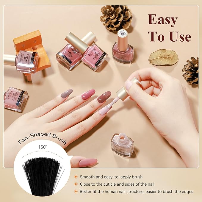 Quick Dry Nail Polish Set 6 Colors Vegan Nail Lacquer Pink Nude Dark Brown Air Dry Glitter Fingernail Polish Neutral Color Non Gel DIY Salon Valentine's Day Gift for Women