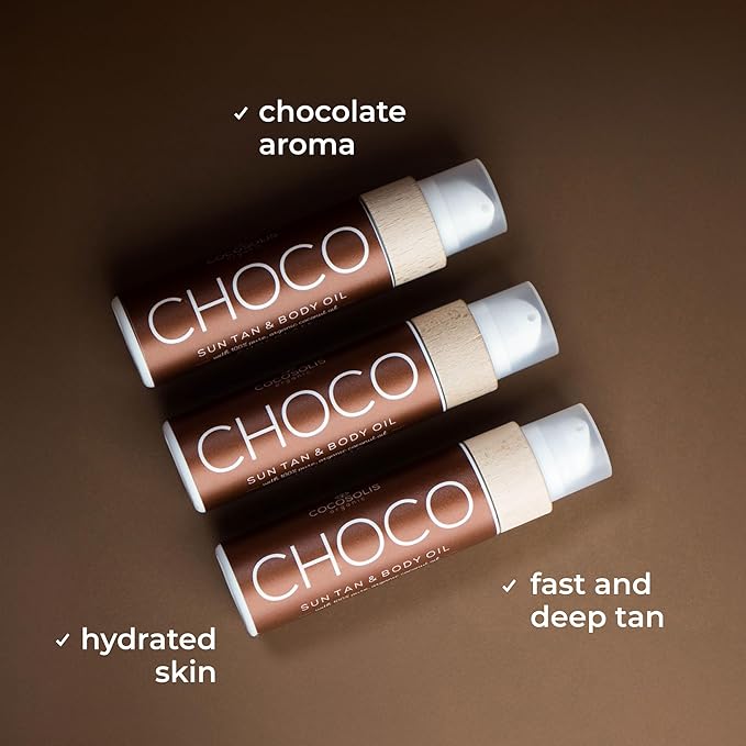 COCOSOLIS CHOCO Suntan & Body Oil - Organic Tanning Oil - Deep Chocolate Tan - Tanning Lotion Accelerator for Indoor and Outdoor Tanning Beds (3.71)