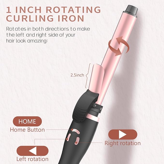 Rotating Curling Iron 1 Inch, Automatic Curling Wand with 12 Temperature & Memory Mode Perfect for Beach Waves, Fast Self Curling Wand, Suit for Medium or Long Hair