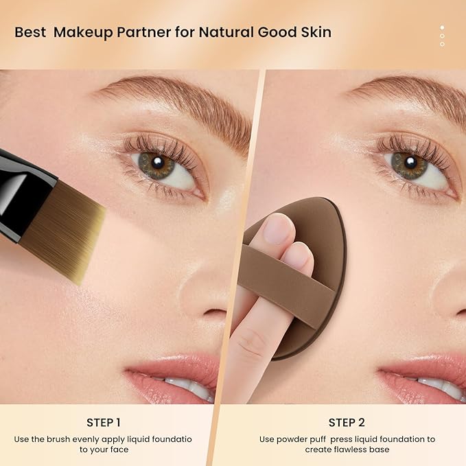 ACCOF Ultra Thin Flat Foundation Brush for Liquid Makeup,Liquid Foundation Brush 0.1mm Peak, Flat Makup Brush with Power Puff for Liquild and Cream