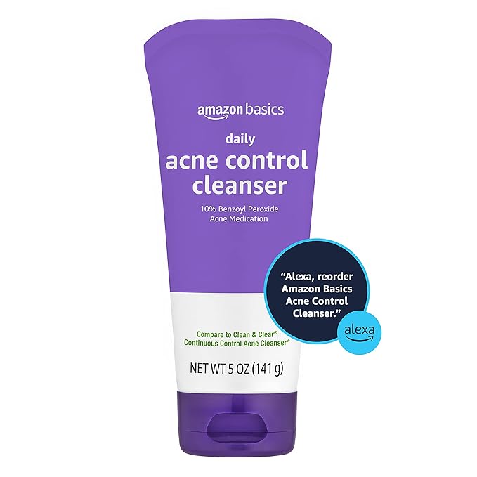 Amazon Basics Acne Cleanser Face Wash - Daily Control, Maximum Strength 10% Benzoyl Peroxide, 5 Ounce (Pack of 3)