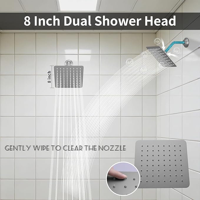 KATAIS Shower System with 12X35 inch Overshower and Dual Side ShowerHead(8 inch), 4 PCS Body Jet and HandHeld Spray, Dual Thermostatic Valve Kit Can Achieve 8 Shower Functions, Brushed Nickel