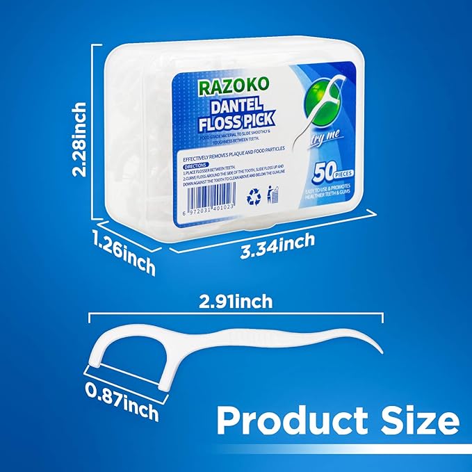 RAZOKO Dental Floss Picks High Toughness Professional Toothpicks Sticks 6-Pack(300pcs) with Portable Case and Dental Picks Perfect for Family,Hotel,Travel