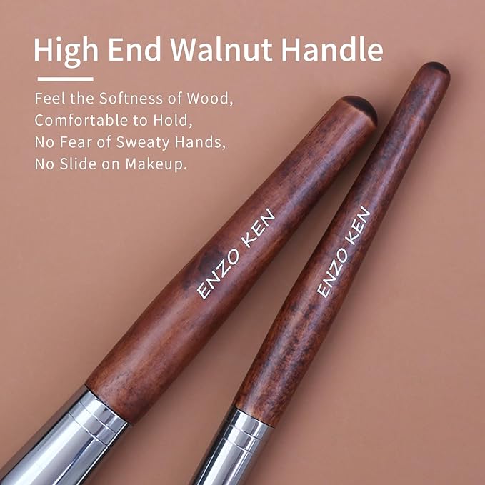 ENZO KEN Walnut Makeup Brushes Set Professional, Natural Pony Hair Makeup Brush Set with Case, Cosmetic Brushes Makeup Set, Natural Bristle Makeup Brushes, Natural Hair Make up Brush Set Professional.