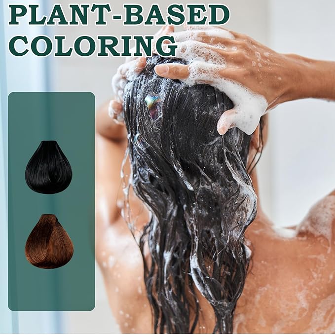 Mild Formula Long Lasting Hair Dye Set, Plant Extracts Hair Color for Gray Coverage, Herbal Hairs Dyes, Nourishing, Natural, Long-Lasting Shampoo 210ML (Natural Black)