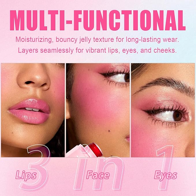 2 Pcs Jelly Blush Contour Stick for Cheeks Eyes Lips Lightweight Dewy Finish Blush Stick Waterproof Long Lasting Lightweight, Sheer & Buildable Color Makeup Set for Wome (SET B)