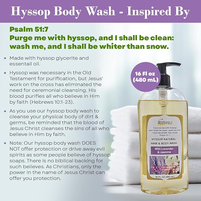 BIBLE N Beautyoils Cleanse Me With Hyssop Natural Hair and Body Wash, Organic Hyssop Infused Shampoo and Body Wash for Nourishing and Refreshing Hair & Body Cleansing