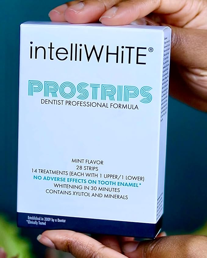 IntelliWHiTE ProStrips Teeth Whitening Strips, Whitens Up to 12 Shades, Enamel-Safe Gentle Remineralizing Formula, Dentist Formulated for Sensitive Teeth, (28pk Mint Flavor)