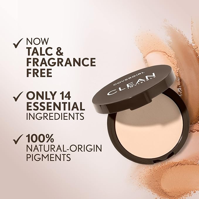 Covergirl Clean Invisible Pressed Powder, Lightweight, Breathable, Vegan Formula, 130 - Classic Beige, 0.38oz