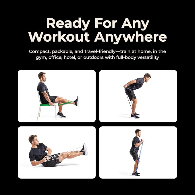 Sunny Health & Fitness Versatile Resistance Bands (Single or Combo Set) for Strength Training, Power Cage, Squat Rack, Home Gym, Body Stretching, Physical Therapy – 100, 140, 160, 180 & 10-75 LB Combo