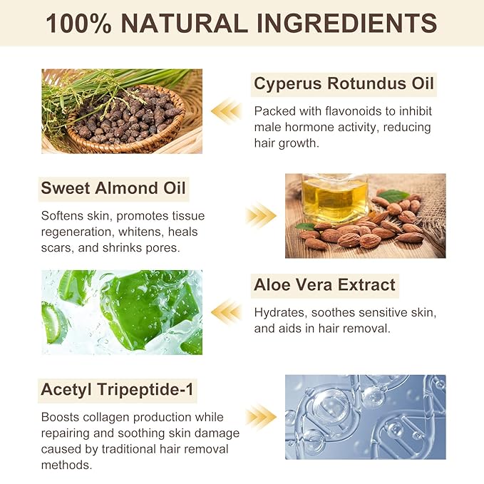 Cyperus Rotundus Oil,Cyprus Oil for Hair Removal,Natural for Reducing Body Hair Growth,Reduces Unwanted Hair Growth,Natural Cyperus Rotundus Oil for Hair Removal,Suitable for All Skin Types
