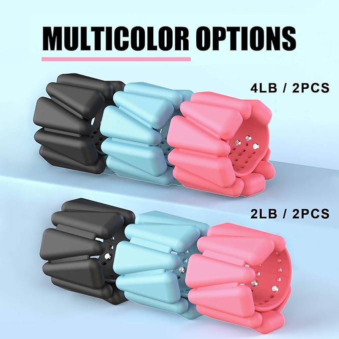 Adjustable Women Wrist Weights - Silicone Bracelet Button 1 LB 2 Per
