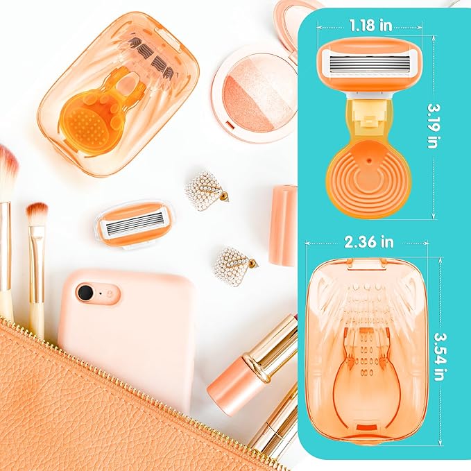 DreamGenius Travel Razors for Women Include 1 Handle and 2 Cartridges, Extra Smooth 5-Blade Travel Essentials Razor with Case for Shaving, Orange