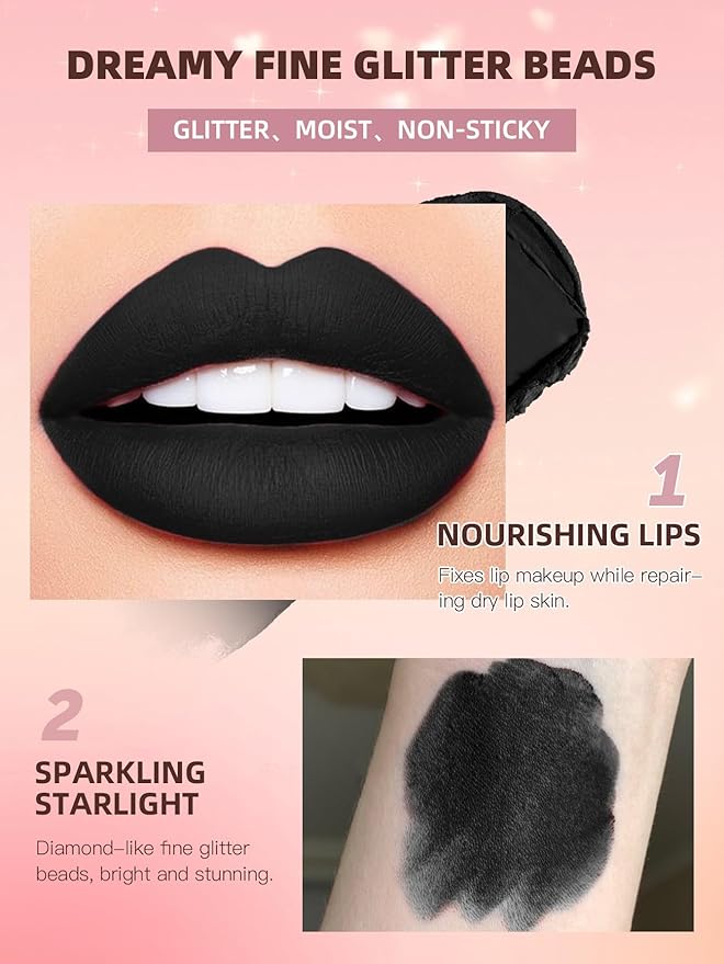 Black Matte Liquid Lipstick for Women, Soft Natural Gloss,