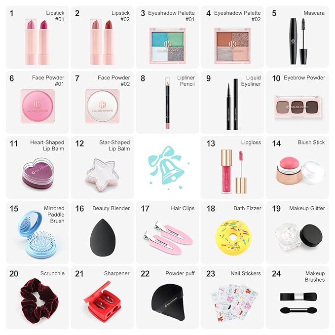 Color Nymph Makeup Advent Calendar 2025, 24 Days Advent Calendar Mystery Box for Christmas, Makeup Gift Sets - Xmas Beauty Countdown Calendar Cosmetics Kit for Women Girls Teens Daughters #Mint Green