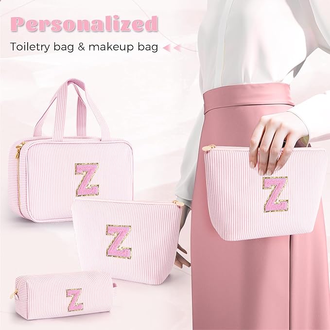 Fystdtote Birthday Gifts for Women Girls - Personalized Toiletry Pouch Initial Cute Makeup Bags Cosmetic Bag Make Up Bag Gift for Her Friend Mom Teacher Sister Teenager Female - Pink Z