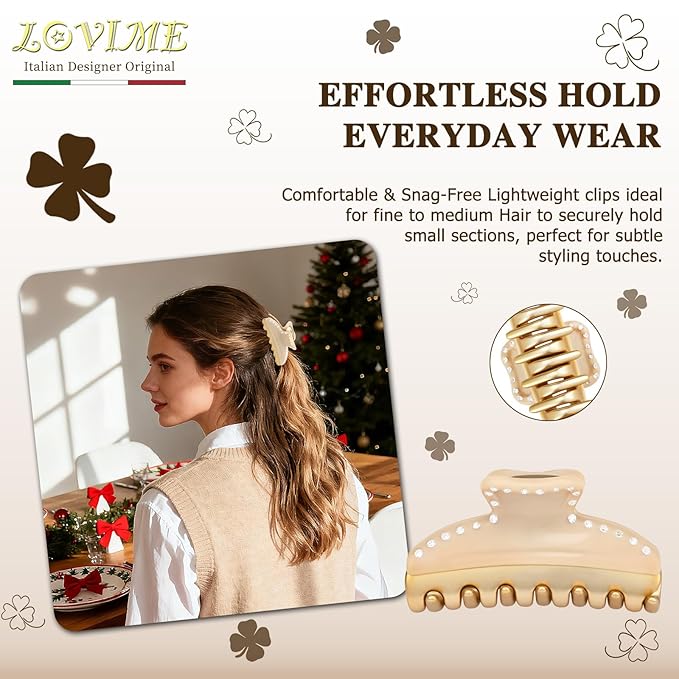 Premium Claw Clips for Women, 3 Inch Medium Hair Clips for Thick Thin Hair, Gold Hair Accessories, Strong Hold Non-Slip French Hair Clip for Teen Girls, Valentine's Day Gift for Her, Beige