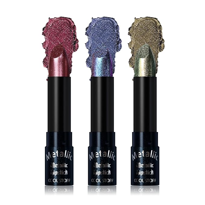 Metallic Glitter Lipstick Set Shimmering Colors Long Lasting Waterproof Plump Matte Moisturizing (Set-E)