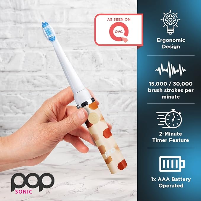 Pop Sonic Electric Toothbrush (Giraffe) - Travel Toothbrushes w/AAA Battery | Kids Electric Toothbrushes with 2 Speed & 15,000-30,000 Strokes/Minute, Dupont Nylon Bristles