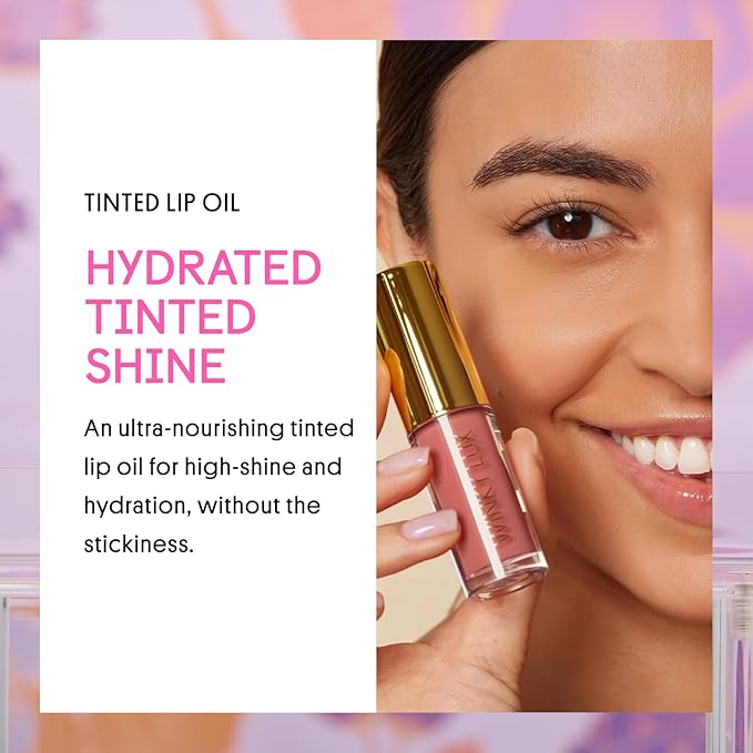 Winky Lux Juicy Very There Lip Oil - Hydrating Coral Pink Tint with Jojoba Oil, Non-Sticky Glossy Lip Oil, Bright Pink Gloss for Juicy Lips & Soft Vanilla Scent