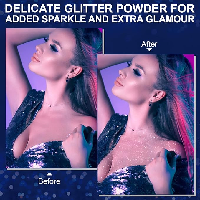 2 Pcs Body Glitter Spray, Perfect Long-Lasting Shiny Hair and Clothes Glitter Spray for Stage Makeup, Festival, Rave Prom.