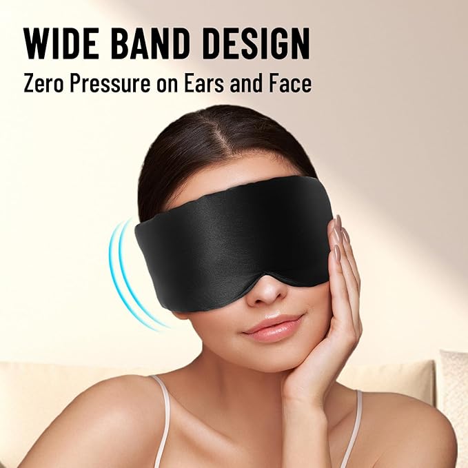 ATreebay 100% Mulberry Silk Sleep Mask, Large Eye Cover for Sleeping, Comfortable and Pressure-Free Sleeping Masks for Women Men, Completely Blackout (Black)