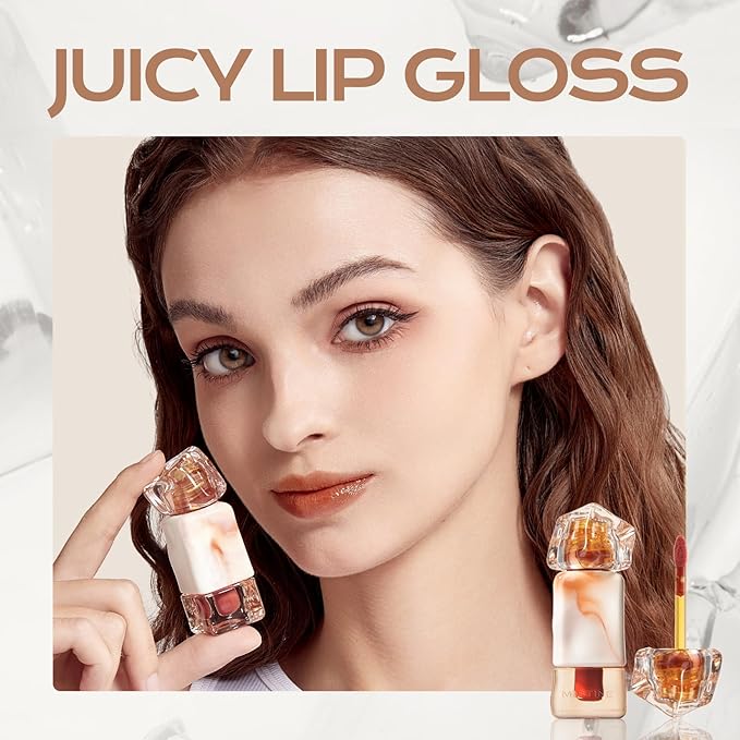 Mistine Makeup Lip Gloss Lip Plumber Non-sticky Tinted Lip Gloss Infused with 1% Peptide Moisturizing Shiny Finish Lip Tint Hydrating Lifter Gloss Lightweight Feeling Lip Oil J06 Amber Brown 0.1 fl oz