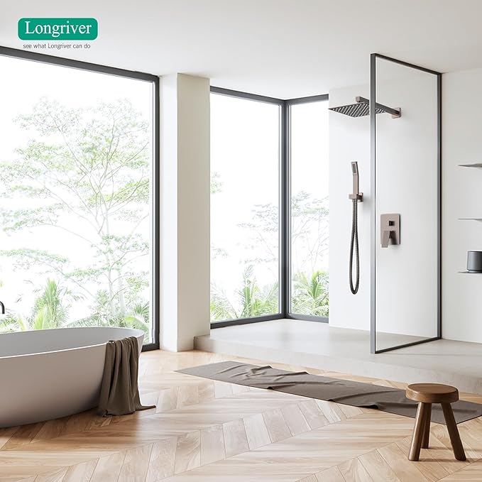 Longriver Shower Faucet Set, Shower System Bathroom High Pressure 10 Inches Rainfall Shower Head with Handheld Spray, Wall Mounted Shower Fixtures with Shower Valve and Trim Kit, Oil Rubbed Bronze