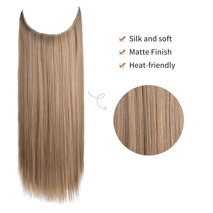 REECHO Invisible Wire Hair Extensions with Transparent Headband Adjustable Size Removable Secure Clips in Straight Secret Hairpiece for Women (14 Inch (Pack of 1), Dark Blonde)