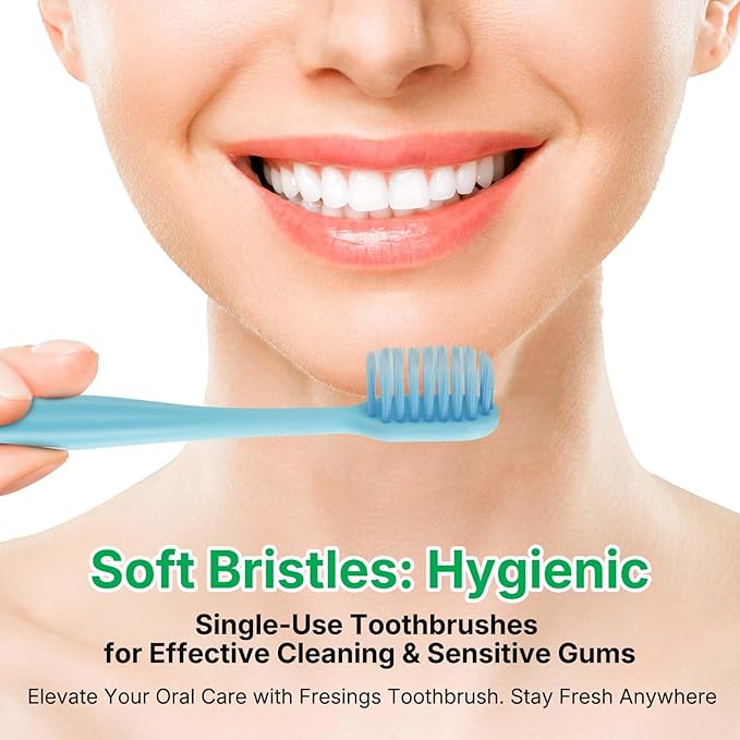 50 Pack Disposable Toothbrushes with Toothpaste, Individually Wrapped, Soft PBT Bristles, Peanut Grip Handle, Fluoride-Free, Bulk Travel Kit for Hotel, Guests, Emergency, Adults & Kids