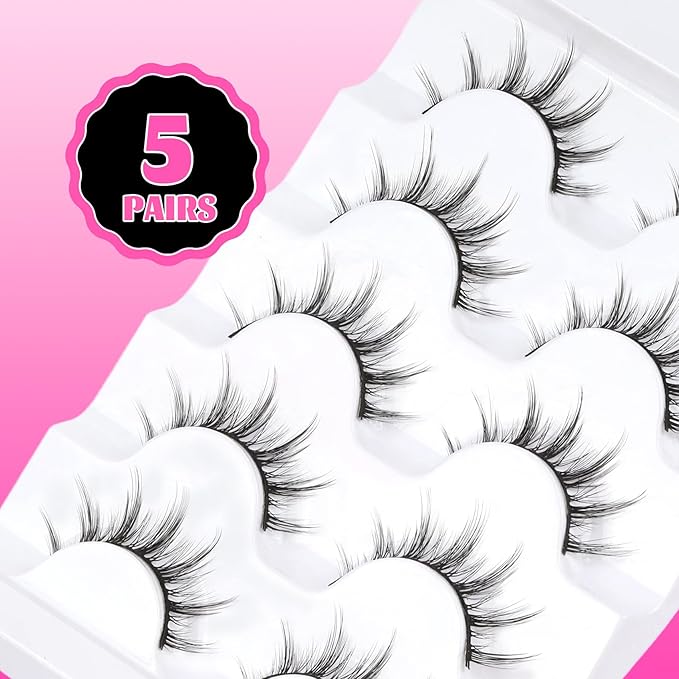 Veleasha Manga Lashes Spiky False Eyelashes 100% Handmade Eyelashes Anime Fake Lashes Lightweight Wispy Lashes 5 Pairs Pack (6D75)