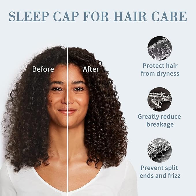 Fittia Satin Hair Bonnet for Sleeping, Silky No Frizzy for Curls Care, Adjustable Strap for Non-Slip, Dreadlocks Cap for Women&Men