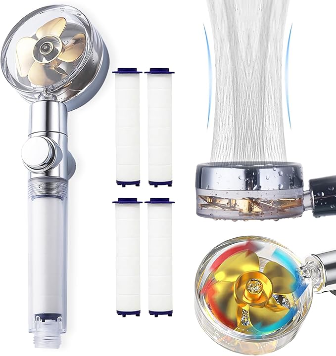 ANTOWER High Pressure Water Saving Handheld Propeller Shower head with filters Vortex shower head pause switch hydro jet shower head Easy Install Turbo Shower Head 360 Degrees Rotating