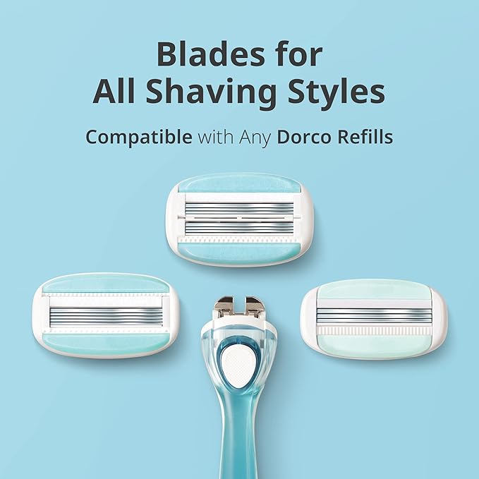 Dorco EVE3 Razor Smooth Touch™ for Women, Includes 1 Razor Handle and 6 Long-Lasting Razor Blade Refills (Handle + 6 Refills)