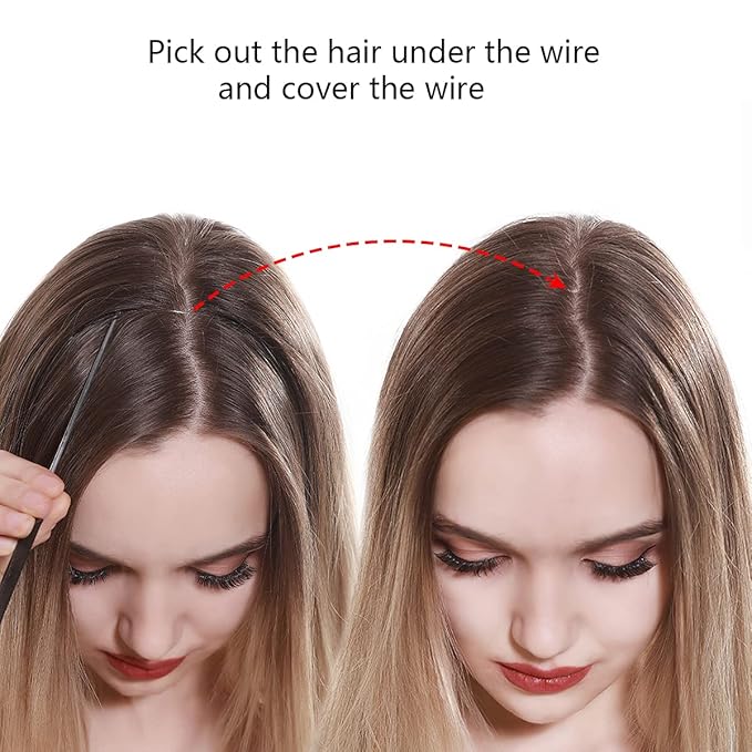 SARLA Hair Extensions Invisible Wire Dirty Blonde Highlight Wavy Curly Synthetic Hairpieces Balayage for Women Long 18 Inch Adjustable Headband No Clip