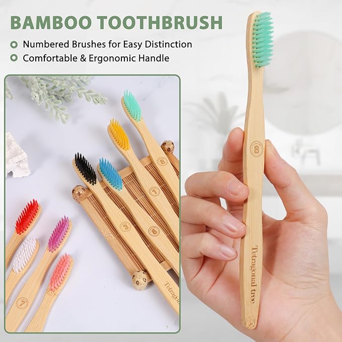 20 Count Bamboo Toothbrushes - BPA Free Soft Bristles Natural Toothbrush Set - Biodegradable & Compostable Eco-Friendly Wooden Toothbrush, Multicolor