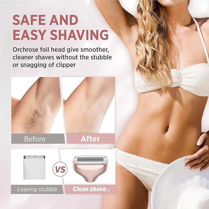 Electric Razor for Women Body: Rechargeable Painless Electric Shaver for Bikini Face Body Legs Underarms (Rose Gold)