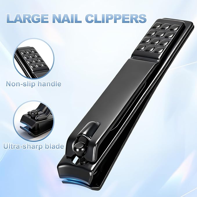 4-Piece Black Stainless Steel Nail Clipper Set, Ultra Sharp with Angled Toenail Clipper & Nail File for Men and Women, Home and Travel Use