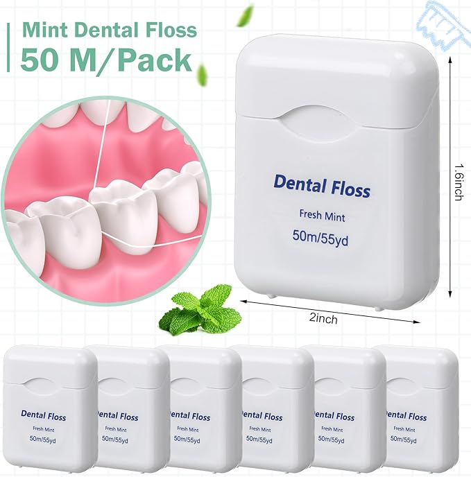 Mimorou 24 Pack Dental Floss Bulk Travel Mint Flavored 50m Each Travel Dental Floss Waxed for Teeth Oral Care and Gum Protection(White)