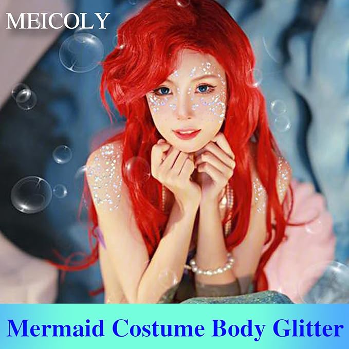 MEICOLY Chameleon Iridescent White Body Glitter,Holographic Face Glitter Paint Ice Themed Aerial Performance,Self-Adhesive Color Changing Mermaid Face Glitter,Opal Glitter for Hair,Festival Party