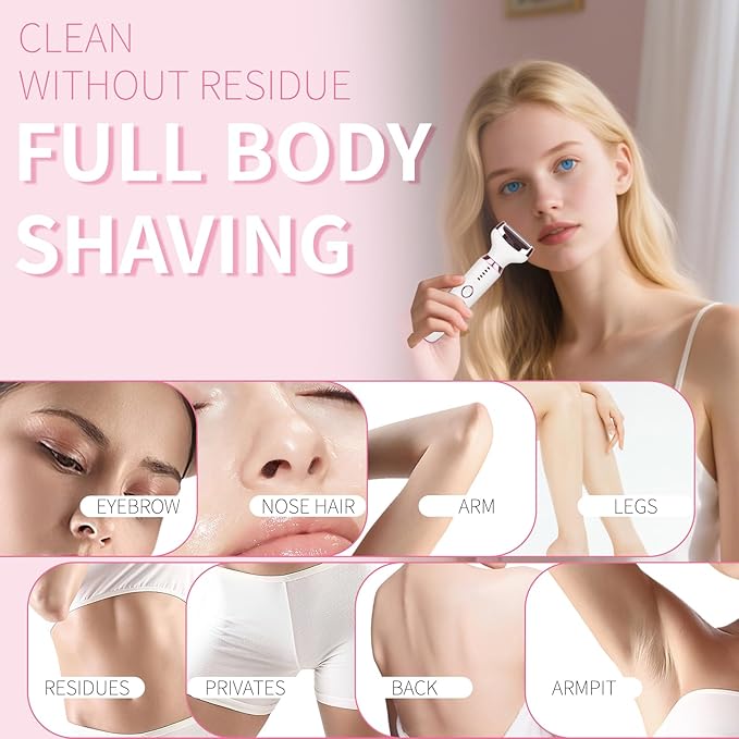 Electric Razor for Women Men with LED Display,4 in 1 Ladies Wet & Dry Body Razors and Facial Hair Remover, Rechargeable Painless Hair Removal Kit for Nose Face Body Leg Bikini Arm Hair