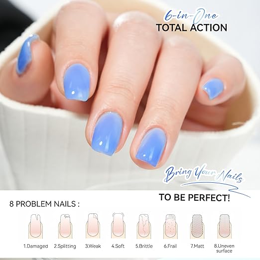 gelike ec Nail Strengthener and Growth Polish: Milky Blue Quick Dry Nail Hardener Repair Damaged Thin Nails for Women After Gel Removal With Multi-Vitamins and Protein 16ml Vegan