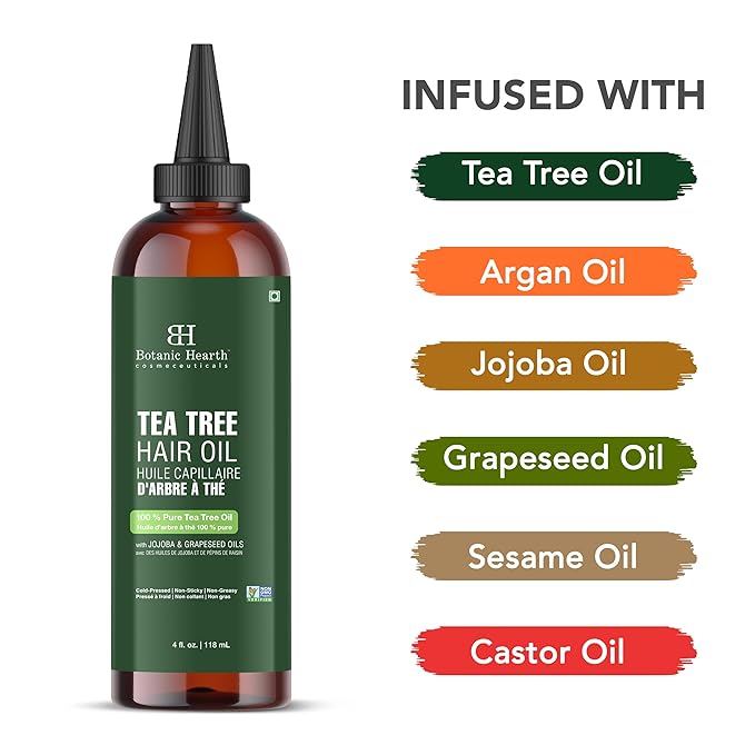 Botanic Hearth Hair Oil for Hair Growth | Strengthening Dry, Frizzy, Damaged Hair & Scalp Treatment | No Parabens or Harmful Sulfates | All Hair Types | Tea Tree Hair Oil - 4 Fl Oz